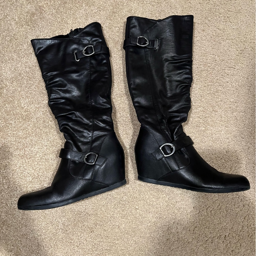 BareTraps Black Wedge Knee-High Boots